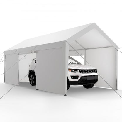 Carporttak 3x6 meter Kraftigt bilskydd med sidoväggar Vitt