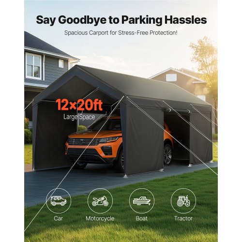 Carport Dach 3,5x6,5m Robuste Autoabdeckung mit Seitenwänden Grau