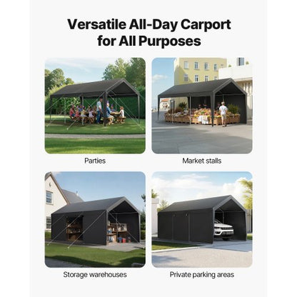 Carport Dach 3,5x6,5m Robuste Autoabdeckung mit Seitenwänden Grau