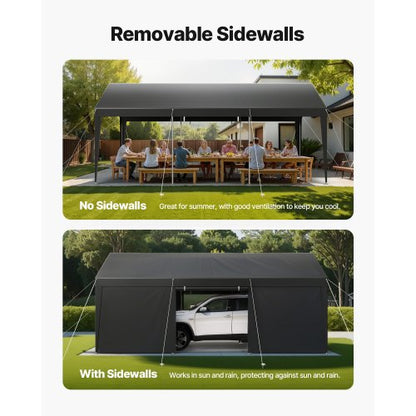 Carport Dach 3,5x6,5m Robuste Autoabdeckung mit Seitenwänden Grau
