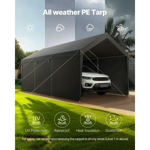 Carport Dach 3,5x6,5m Robuste Autoabdeckung mit Seitenwänden Grau