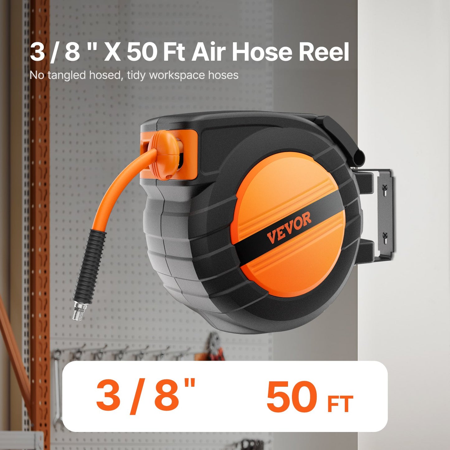 Infällbar luftslangrulle 3/8 IN x 50 FT Hybridsluten luftslang 300 PSI