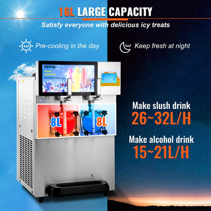 8L / 2,1 Gal dubbelskål kommersiell Slushy Machine Margarita Smoothie Frozen Drink