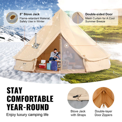 Canvas Bell Tent, 4 Seasons 4m/13.12ft Yurt Tent, Canvas Tent for Camping with Stove Jack, Breathable Tent Holds Up to 6 People, Family Camping Outdoor Hunting Party