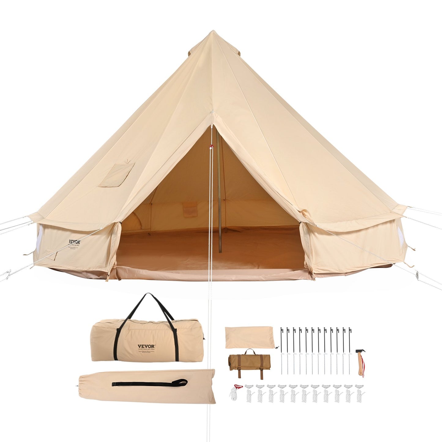 Canvas Bell Tent, 4 Seasons 4m/13.12ft Yurt Tent, Canvas Tent for Camping with Stove Jack, Breathable Tent Holds Up to 6 People, Family Camping Outdoor Hunting Party