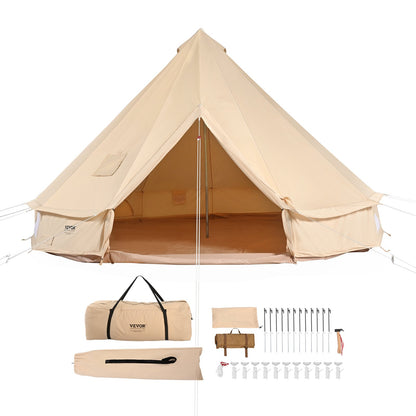 Canvas Bell Tent, 4 Seasons 4m/13.12ft Yurt Tent, Canvas Tent for Camping with Stove Jack, Breathable Tent Holds Up to 6 People, Family Camping Outdoor Hunting Party