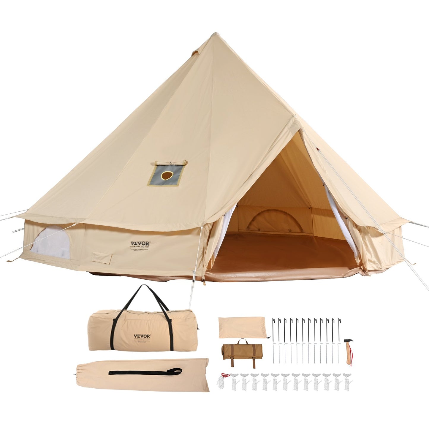 Canvas Bell tält, 4 säsonger 5 m/16,4 fot jurttält, canvas tält för camping med spisjack, andningsbart tält rymmer upp till 8 personer, familjecamping utomhusjaktfest