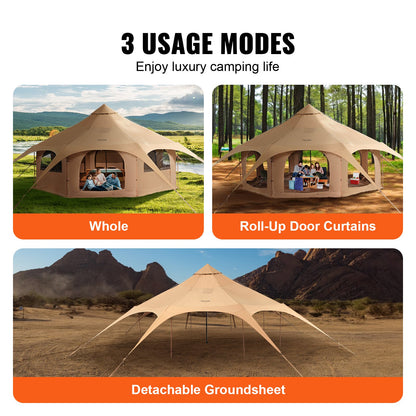 Canvas tält, 4 säsonger 5 m/16,4 fot klocktält, canvas tält för camping med kaminjack, andningsbart jurttält för upp till 8 personer, familjecamping utomhusjaktfest