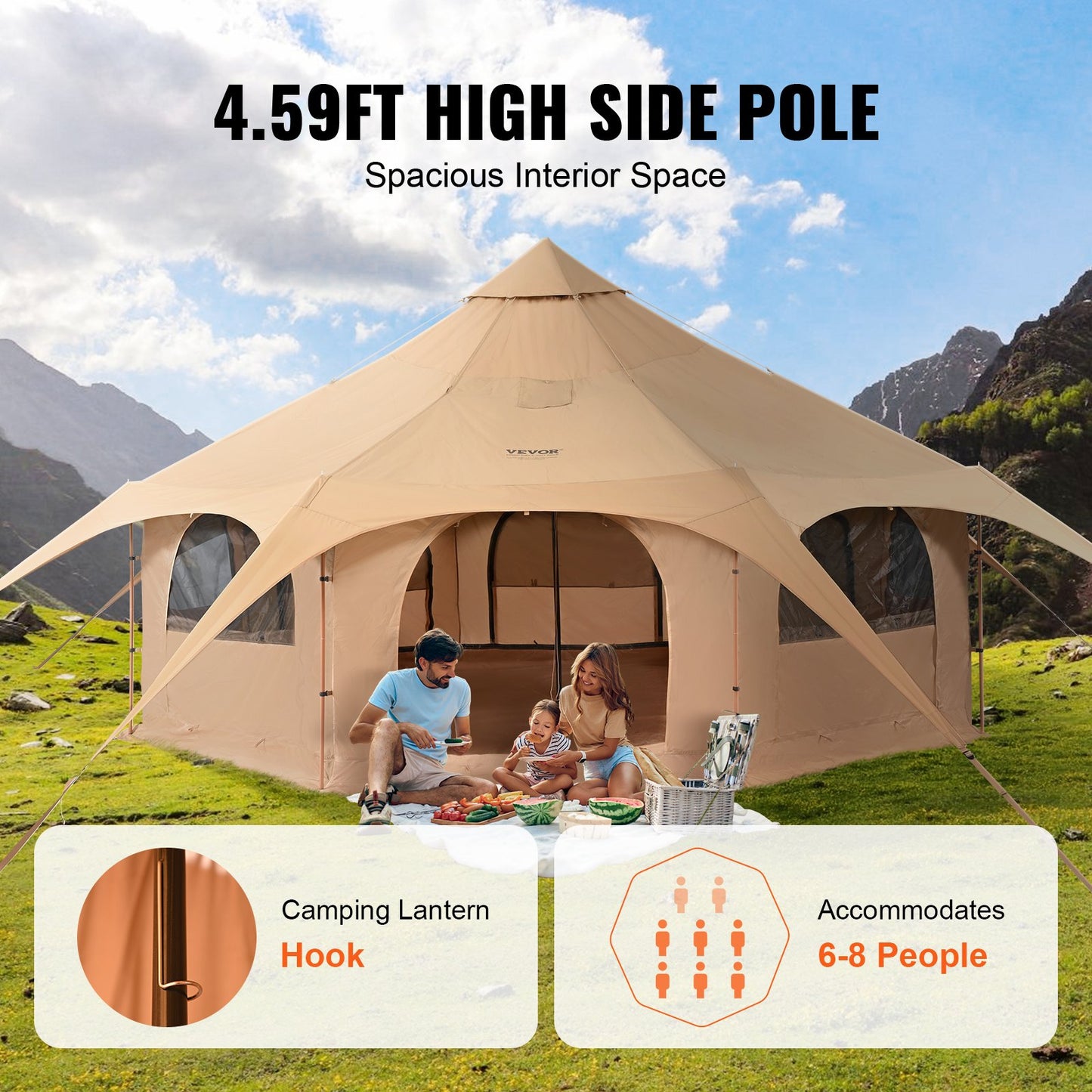 Canvas tält, 4 säsonger 5 m/16,4 fot klocktält, canvas tält för camping med kaminjack, andningsbart jurttält för upp till 8 personer, familjecamping utomhusjaktfest