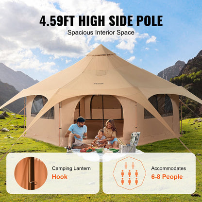 Canvas tält, 4 säsonger 5 m/16,4 fot klocktält, canvas tält för camping med kaminjack, andningsbart jurttält för upp till 8 personer, familjecamping utomhusjaktfest