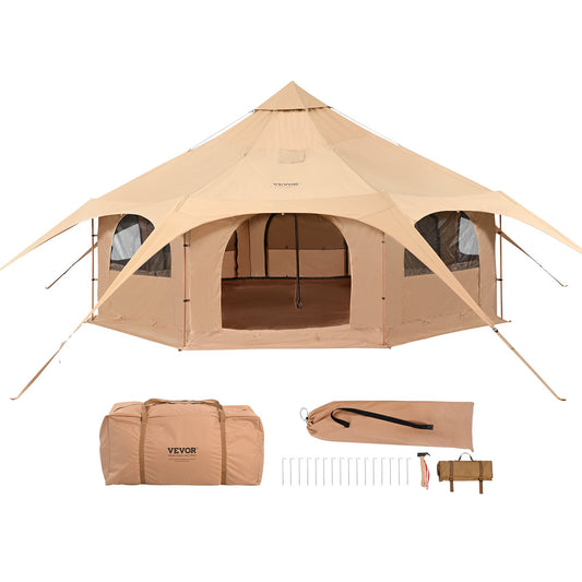 Canvas tält, 4 säsonger 5 m/16,4 fot klocktält, canvas tält för camping med kaminjack, andningsbart jurttält för upp till 8 personer, familjecamping utomhusjaktfest