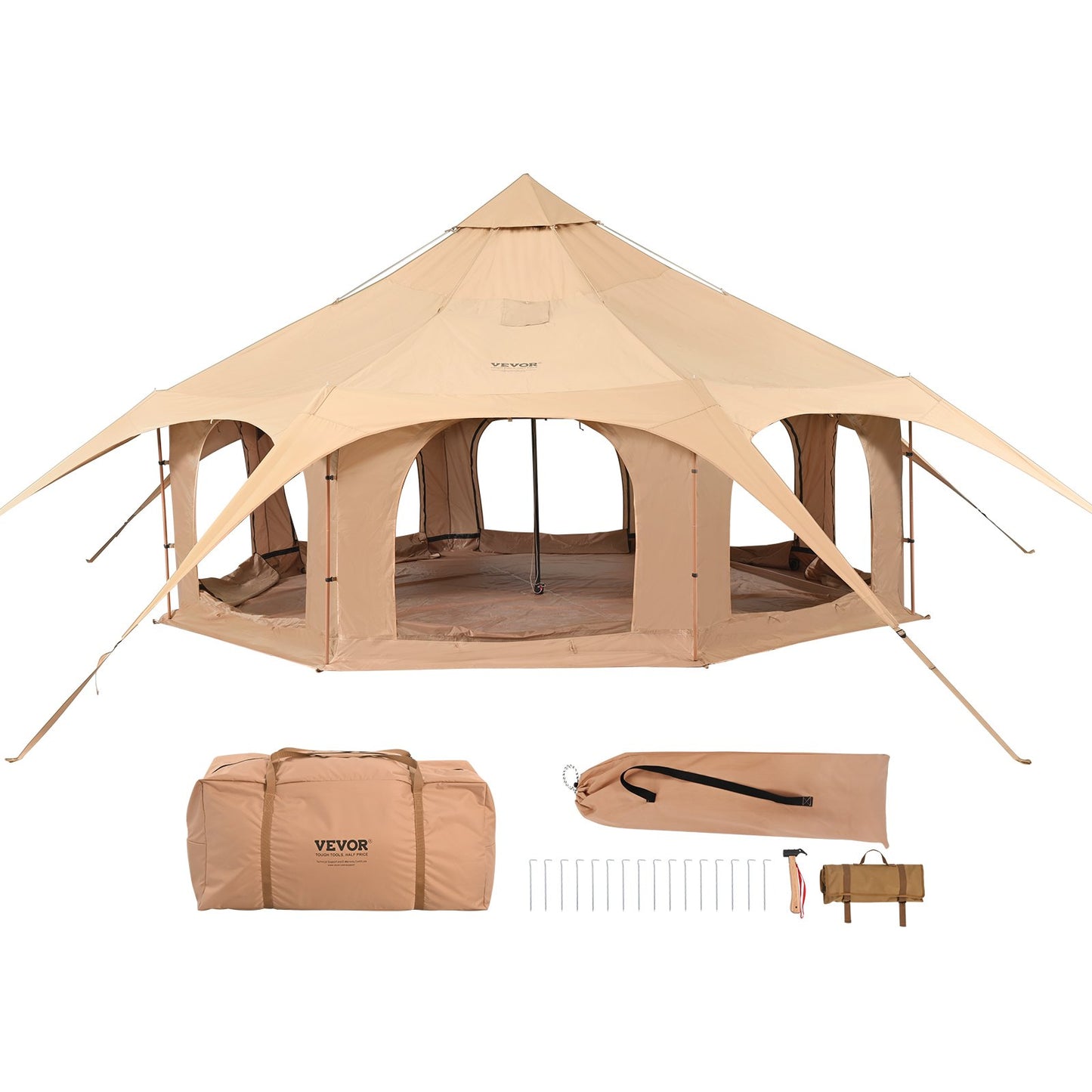 Canvas tält, 4 säsonger 5 m/16,4 fot klocktält, canvas tält för camping med kaminjack, andningsbart jurttält för upp till 8 personer, familjecamping utomhusjaktfest