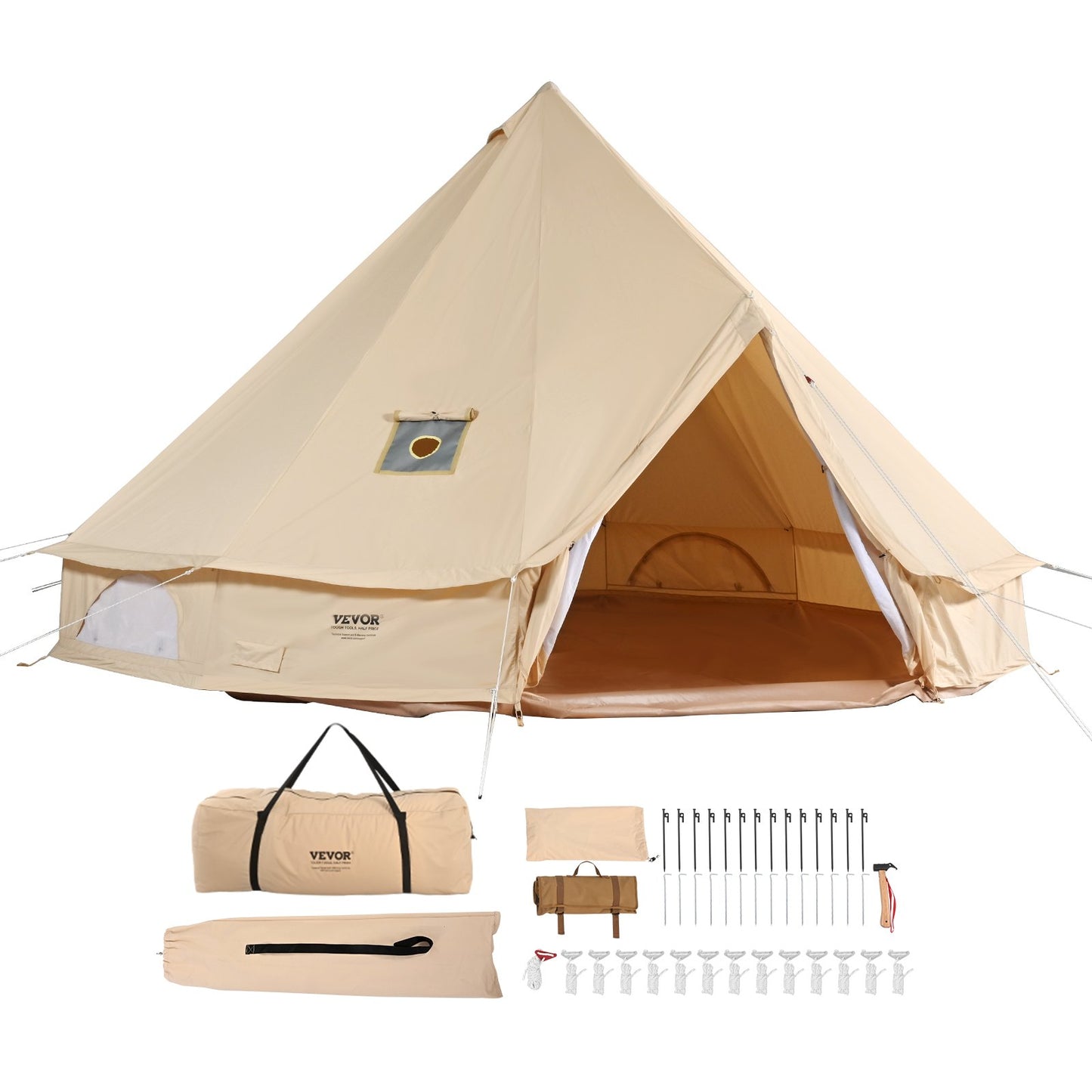 Canvas Bell-tält, 4 säsonger 6 m/19,68 fot Jurt-tält, Canvas-tält för camping med spisjack, andningsbart tält Rymmer upp till 10 personer, familjecamping utomhusjaktfest