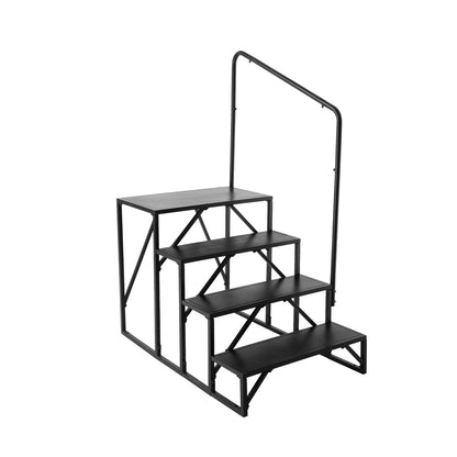 RV Step, 4-Step Motorhome Stairs, 440 LBS Load Capacity, Thickened Carbon Steel, with Handrail, Non-Slip Steps for Safe Entry and Exit, Suit for RV, Trailer, RV Step