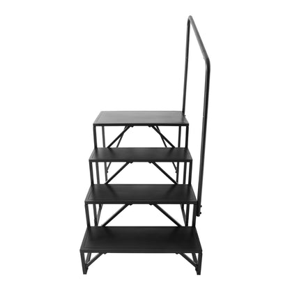 RV Step, 4-Step Motorhome Stairs, 440 LBS Load Capacity, Thickened Carbon Steel, with Handrail, Non-Slip Steps for Safe Entry and Exit, Suit for RV, Trailer, RV Step