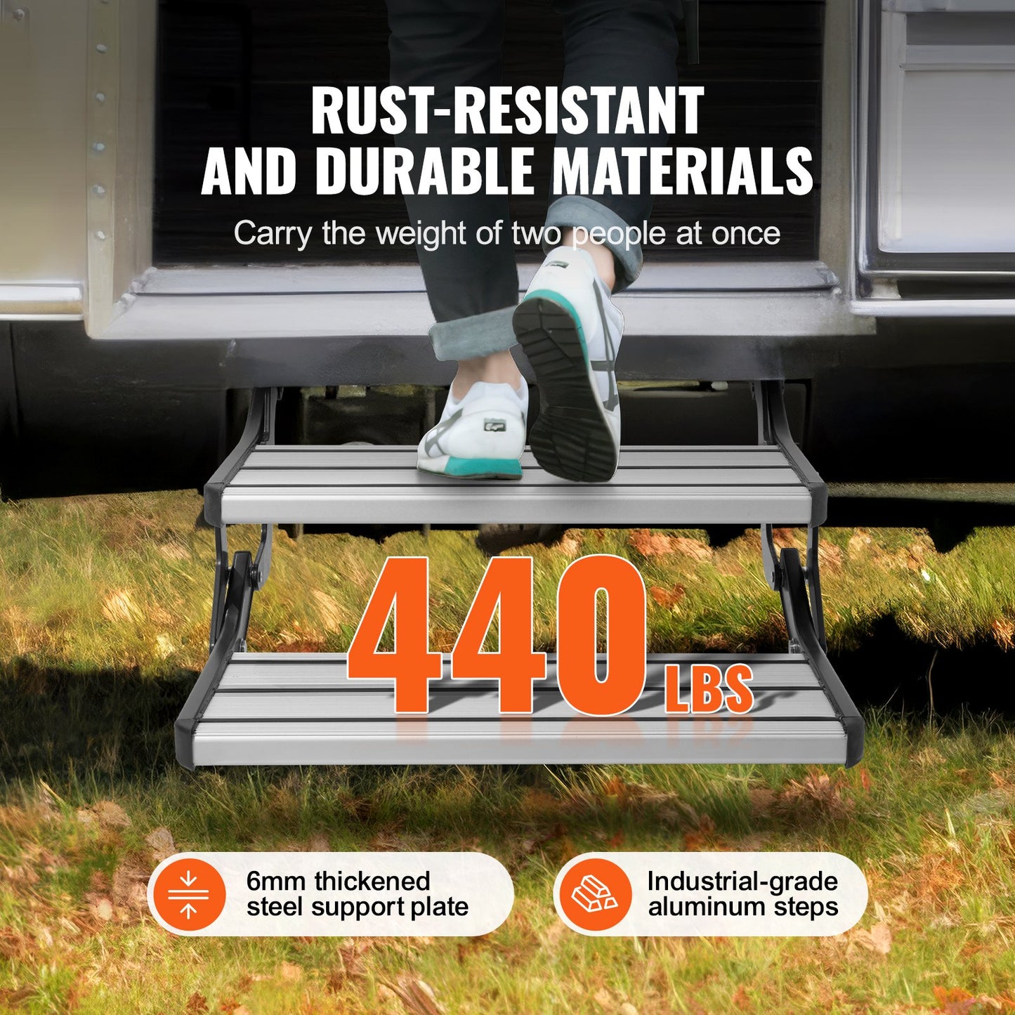 RV Steps 2-Step Manual Retractable Motorhome Stairs 440 LBS RV Trailer Camper
