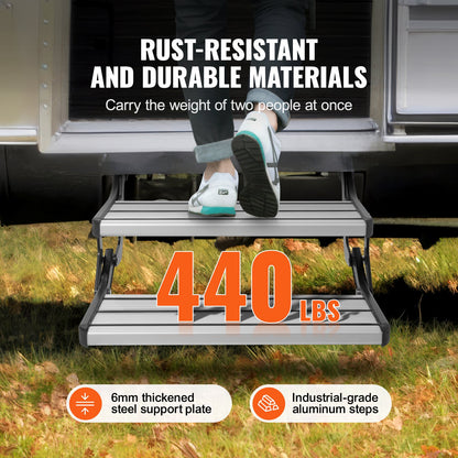 RV Steps 2-Step Manual Retractable Motorhome Stairs 440 LBS RV Trailer Camper