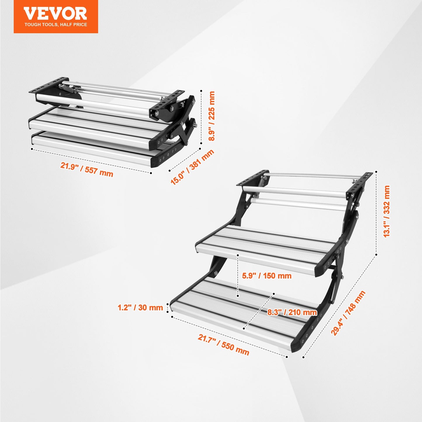 RV Steps 2-Step Manual Retractable Motorhome Stairs 440 LBS RV Trailer Camper