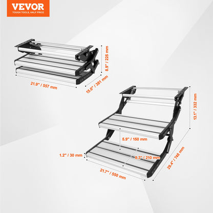 RV Steps 2-Step Manual Retractable Motorhome Stairs 440 LBS RV Trailer Camper