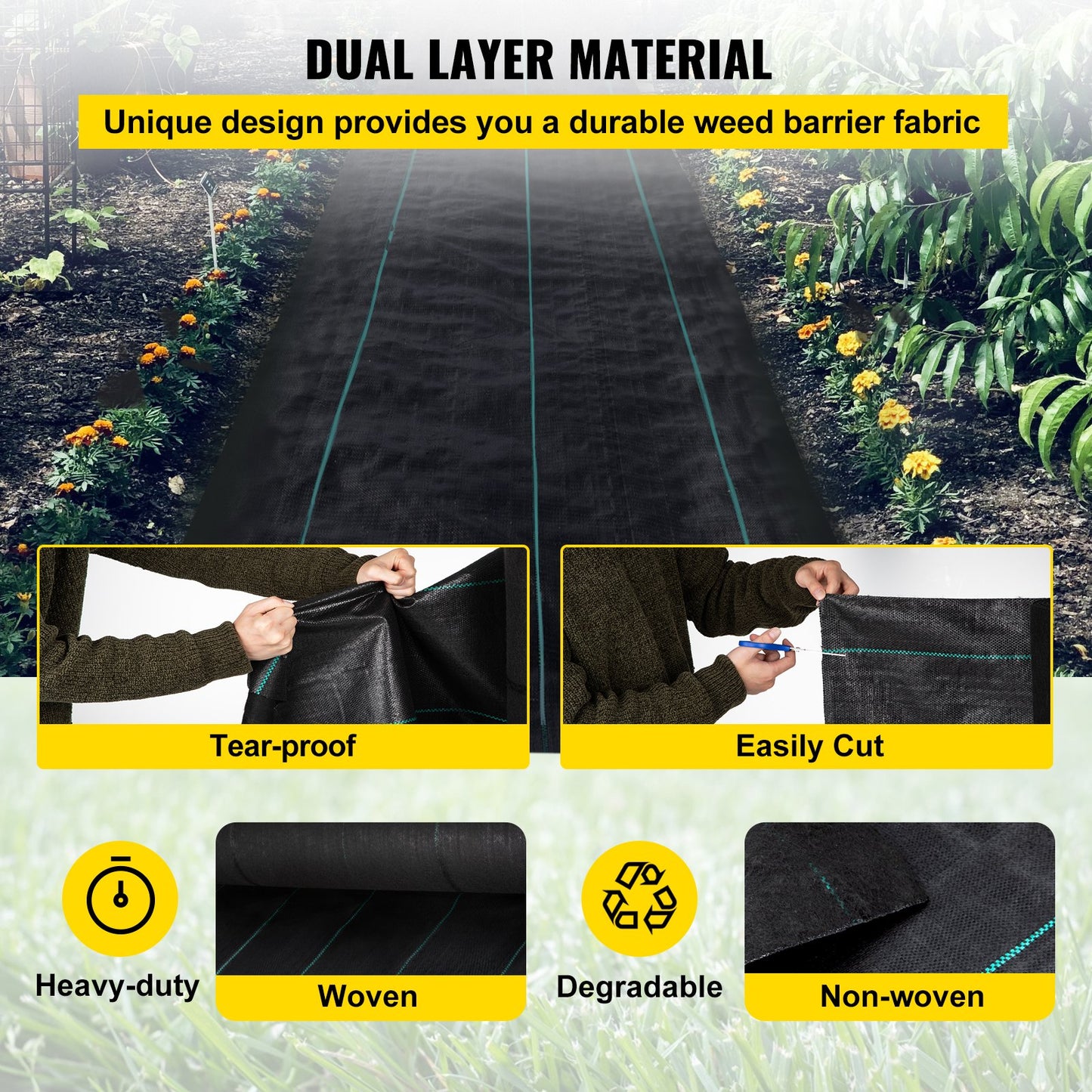 Unkrautbarriere, 5,8 oz Landschaftsgewebe, 3 ft x 300 ft Abdeckmatte, strapazierfähiges gewebtes Geotextil zur Graskontrolle für Garten, Terrasse, Schwarz