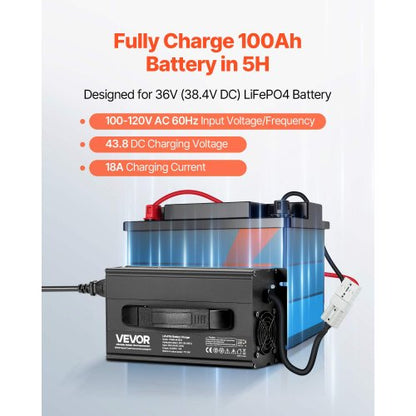 36V 18A litiumbatteriladdare 43.8V AC-DC LiFePO4 smart laddare för husbil