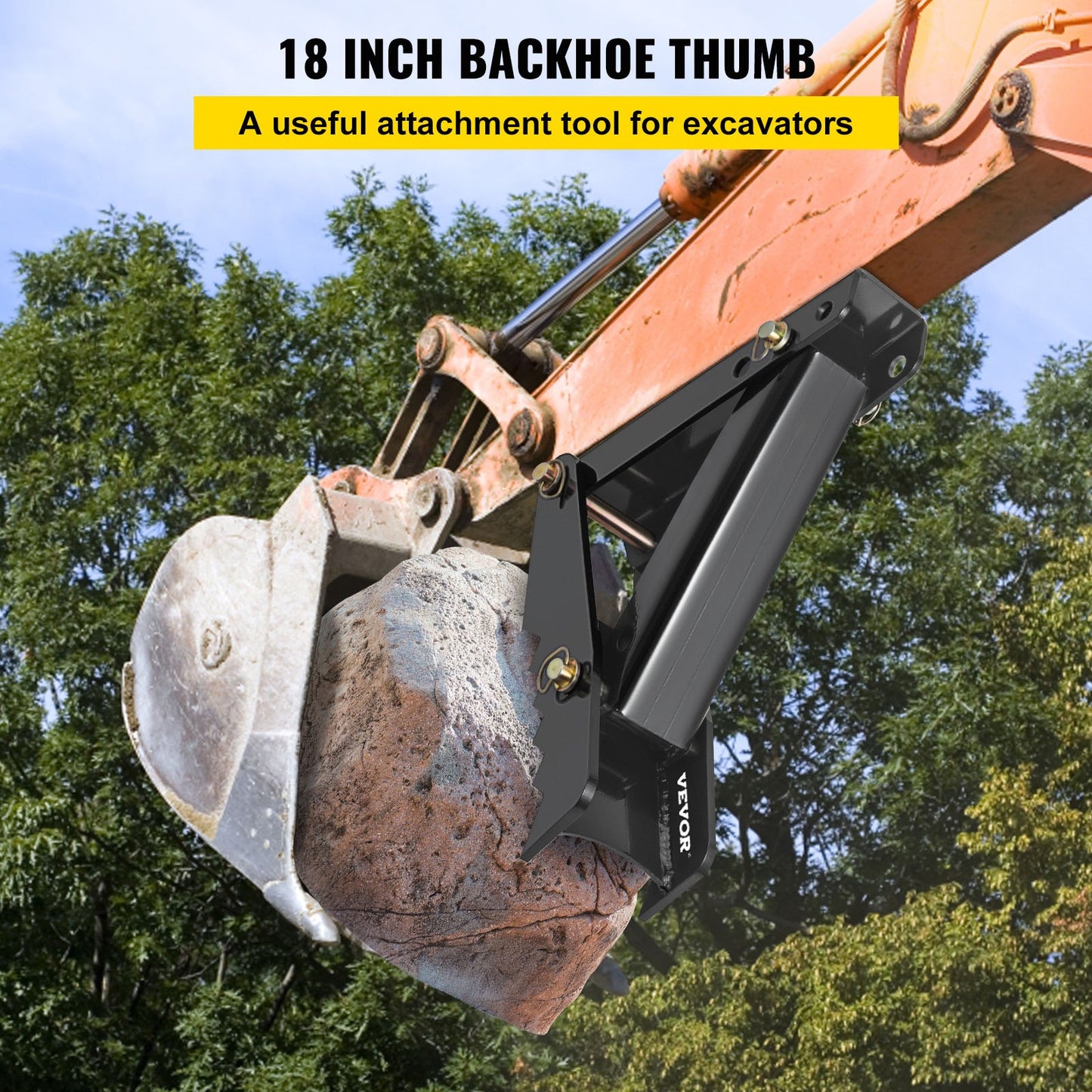 18\" Backhoe Bucket Thumb, 1/2\" Tooth Thickness Heavy Duty Excavator Thumb, Black Steel Welded Thumb Attachment with 12mm Bolt-On Design Adjustable Mechanical Thumb for Excavator/Backhoe