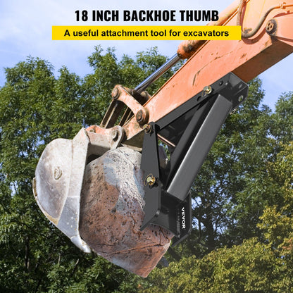 18\" Backhoe Bucket Thumb, 1/2\" Tooth Thickness Heavy Duty Excavator Thumb, Black Steel Welded Thumb Attachment with 12mm Bolt-On Design Adjustable Mechanical Thumb for Excavator/Backhoe