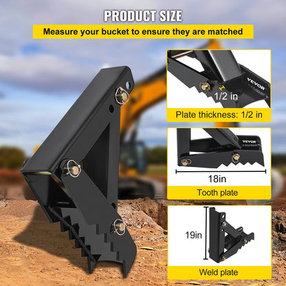 18\" Backhoe Bucket Thumb, 1/2\" Tooth Thickness Heavy Duty Excavator Thumb, Black Steel Welded Thumb Attachment with 12mm Bolt-On Design Adjustable Mechanical Thumb for Excavator/Backhoe