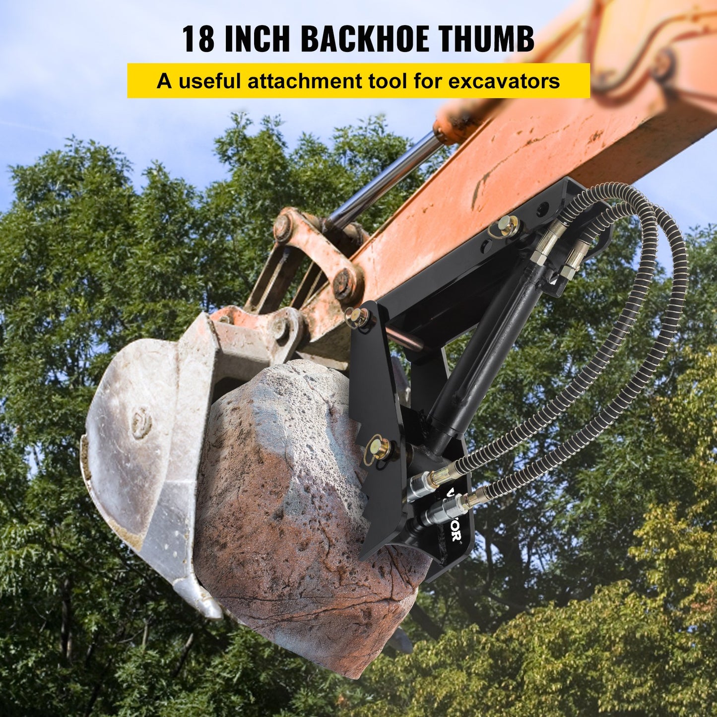 Hydraulic Excavator Thumb, 18 Inch 1/2" Thickness Heavy Duty Excavator Thumb, Black Steel Welding on Thumb Attachment with Hydraulic Cylinder, Mechanical Hydraulic Thumb for Excavator/Backhoe