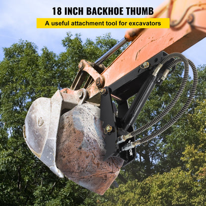 Hydraulic Excavator Thumb, 18 Inch 1/2" Thickness Heavy Duty Excavator Thumb, Black Steel Welding on Thumb Attachment with Hydraulic Cylinder, Mechanical Hydraulic Thumb for Excavator/Backhoe