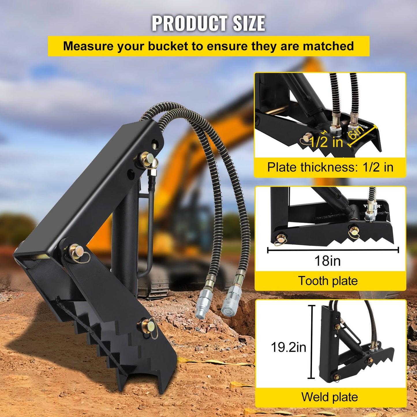 Hydraulic Excavator Thumb, 18 Inch 1/2" Thickness Heavy Duty Excavator Thumb, Black Steel Welding on Thumb Attachment with Hydraulic Cylinder, Mechanical Hydraulic Thumb for Excavator/Backhoe
