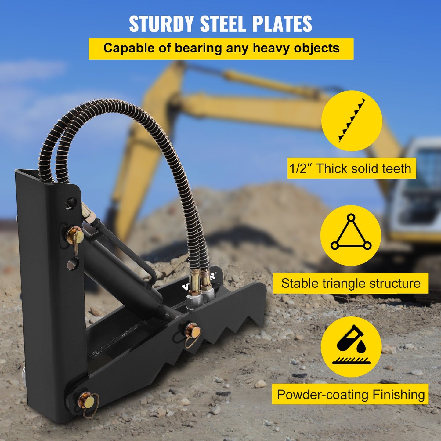 Hydraulic Excavator Thumb, 18 Inch 1/2" Thickness Heavy Duty Excavator Thumb, Black Steel Welding on Thumb Attachment with Hydraulic Cylinder, Mechanical Hydraulic Thumb for Excavator/Backhoe