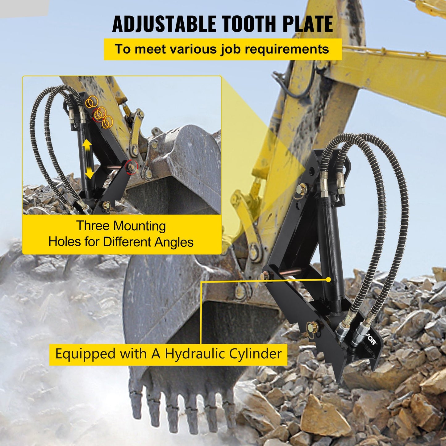 Hydraulic Excavator Thumb, 18 Inch 1/2" Thickness Heavy Duty Excavator Thumb, Black Steel Welding on Thumb Attachment with Hydraulic Cylinder, Mechanical Hydraulic Thumb for Excavator/Backhoe