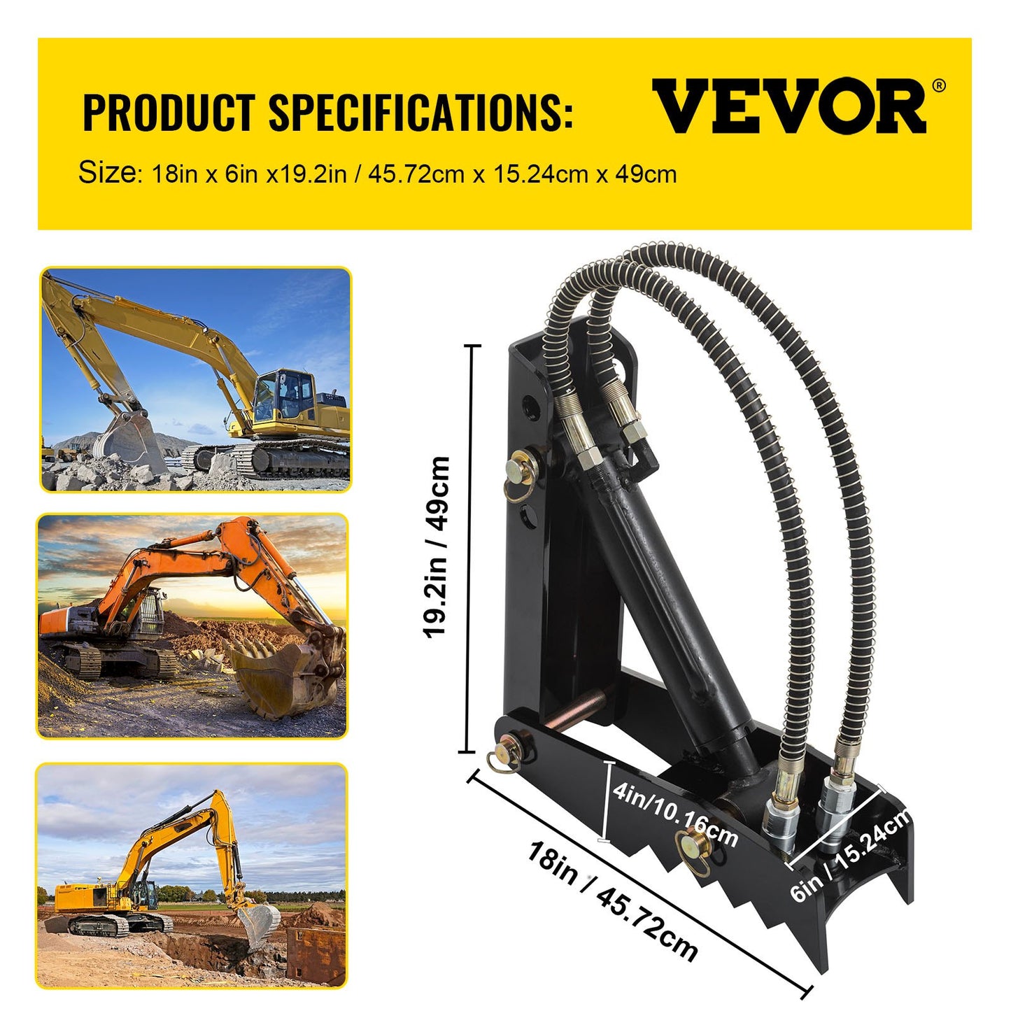 Hydraulic Excavator Thumb, 18 Inch 1/2" Thickness Heavy Duty Excavator Thumb, Black Steel Welding on Thumb Attachment with Hydraulic Cylinder, Mechanical Hydraulic Thumb for Excavator/Backhoe