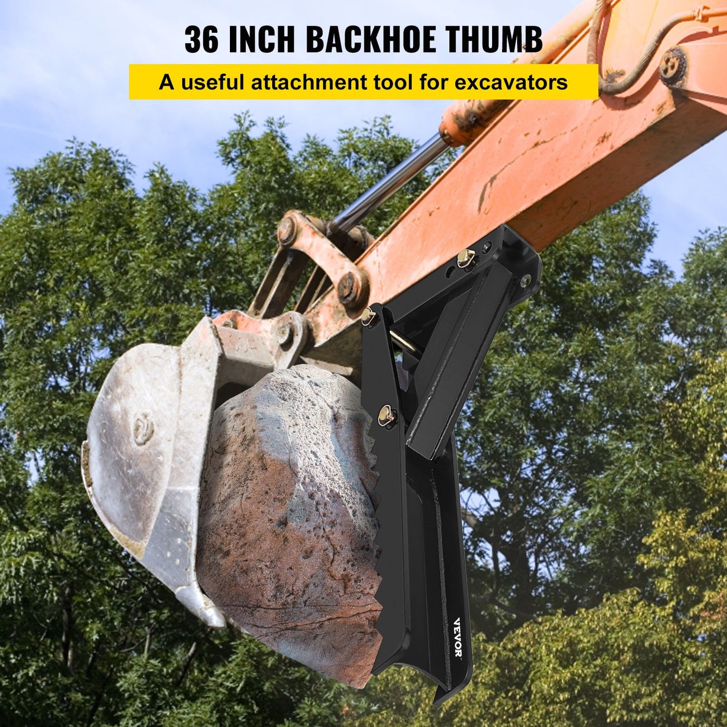 Excavator Thumb Attachment, 36 Inch Adjustable Extreme Welding On Excavator Thumb Claw Clamp 1/2 Inch Teeth Thick Steel Plate 16 MM Mounting Bolt-On Design