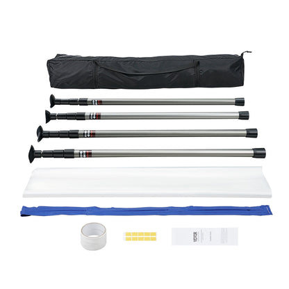 Dammbarriärstolpar, 10 ft barriärstolpar, dammbarriärsystem med 4 teleskopiska stolpar, magnetisk dragkedja, bärväska och 32,8 x 13,12 ft plastfilm, för inredning, målning