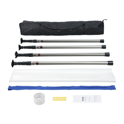 Dammbarriärstolpar, 10 ft barriärstolpar, dammbarriärsystem med 4 teleskopiska stolpar, magnetisk dragkedja, bärväska och 32,8 x 13,12 ft plastfilm, för inredning, målning