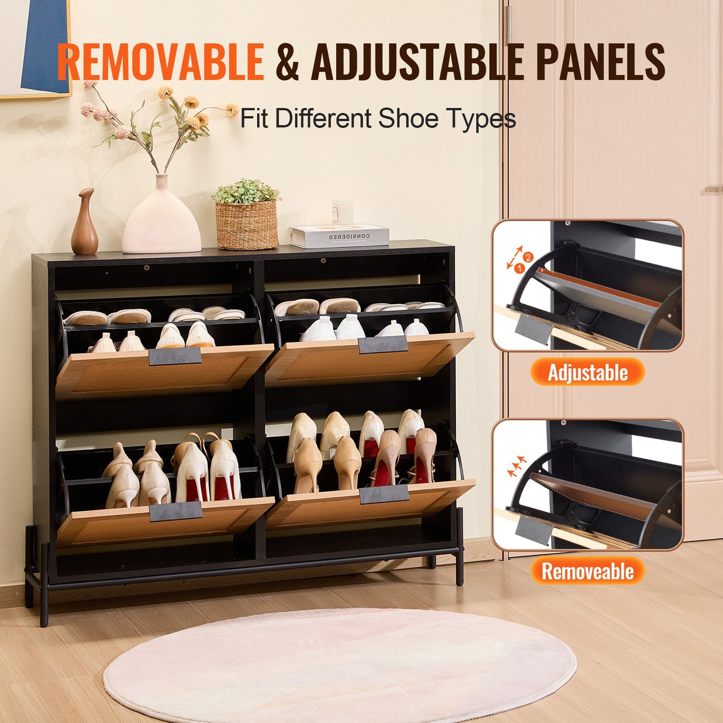 Skoförvaringsskåp i rotting Skoförvaringsorganisator med 4 flip-lådor