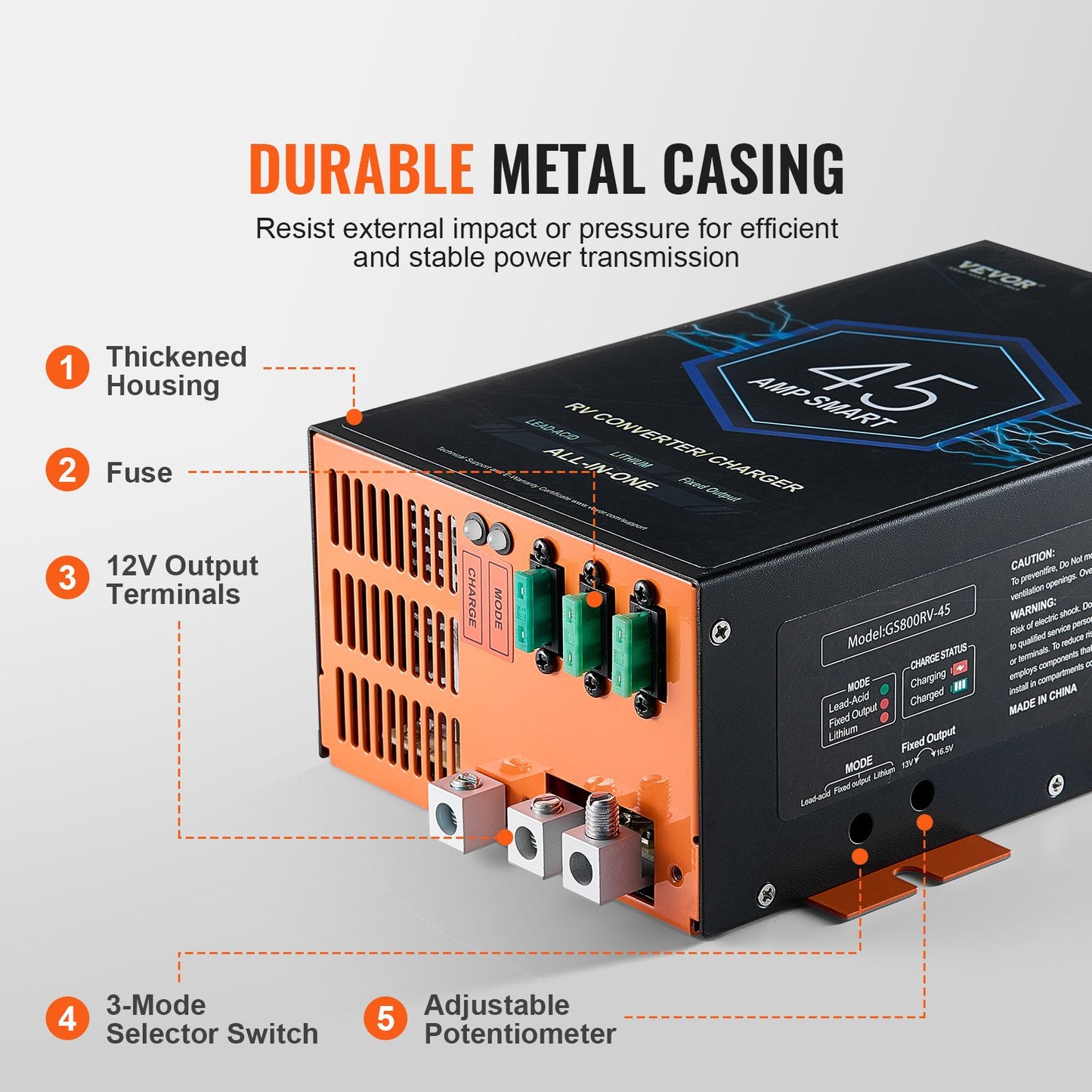 RV Converter 45 Amp 110V AC to 12V DC RV Power Converter Battery Charger