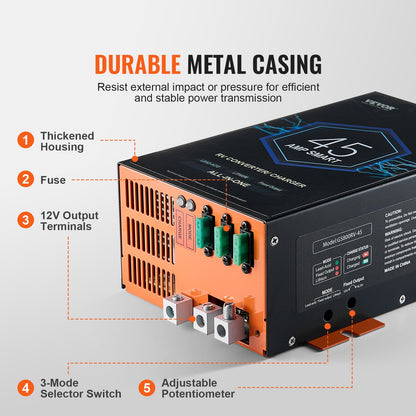 RV Converter 45 Amp 110V AC to 12V DC RV Power Converter Battery Charger