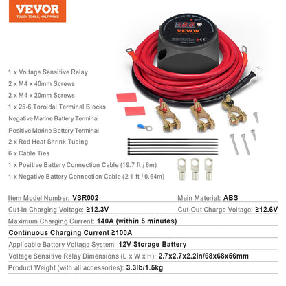 Split Charge Relay Kit Voltage Sense Relay 12V 140A Dubbel batteriisolator