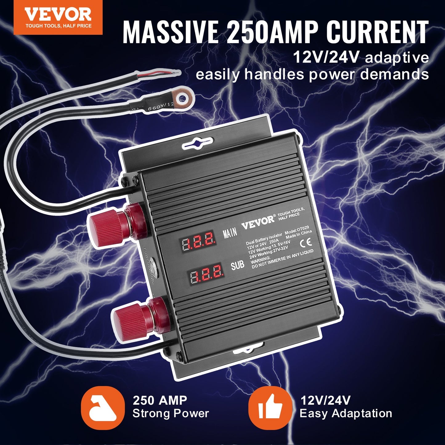 Dual Batterie Smart Isolator 12V/24V 250 Amp Spannung Empfindlich Wirklich LCD