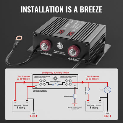 Dual Batterie Smart Isolator 12V/24V 250 Amp Spannung Empfindlich Wirklich LCD