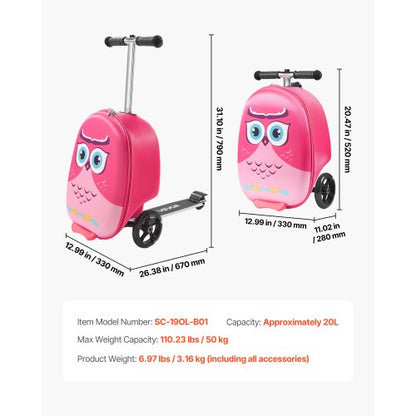 Kinderreisetasche mit Rollgepäck, 20 Zoll, Roller und Flash-Räder, rosa