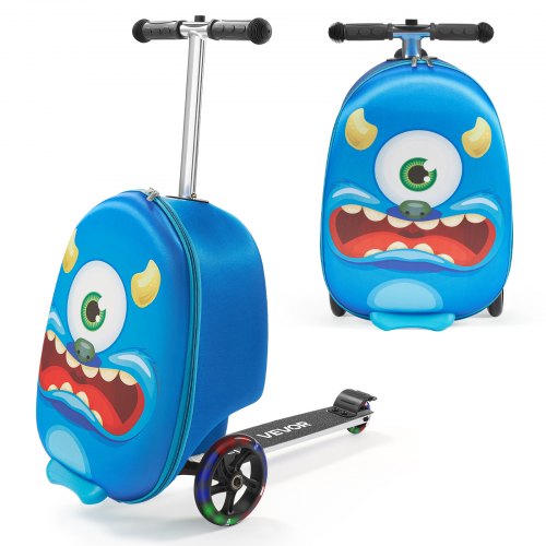 Resväska för barn med åkbart bagage, 20 tum, sparkcykel och flashhjul, blå