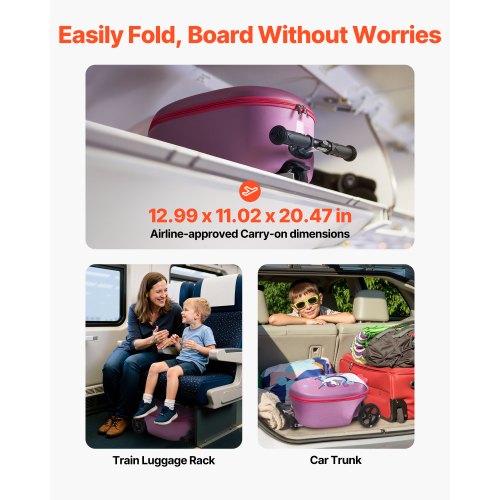 Children's suitcase with rollable luggage, 20 inches, scooter and flash wheels, purple