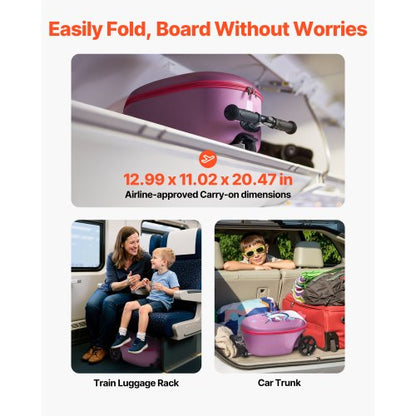 Children's suitcase with rollable luggage, 20 inches, scooter and flash wheels, purple