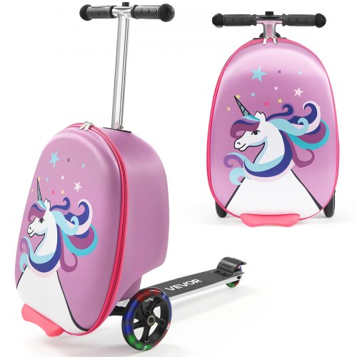 Children's suitcase with rollable luggage, 20 inches, scooter and flash wheels, purple