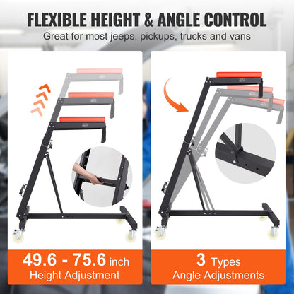 Rollbrett für Autos, mit einstellbarer Höhe von 126 bis 190 cm, 181 kg Tragkraft, hohes Rollbrett, 4 Lenkrollen, robustes, faltbares Rollbrett für Autoreparatur und -wartung