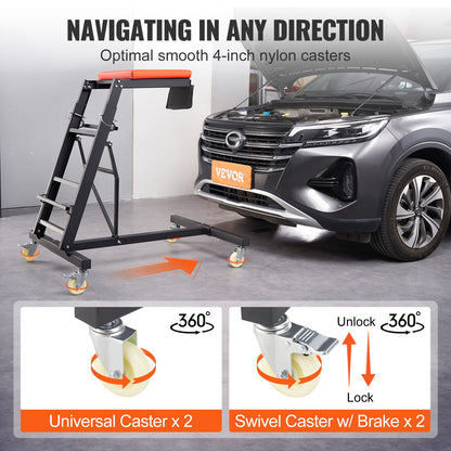 Top-Rollbrett für Autos, Motorrollbrett mit einstellbarer Höhe von 45,7" bis 66,3", 400 Pfund Tragkraft, hohes Rollbrett, 4 Lenkrollen, robustes, faltbares Rollbrett für Autoreparatur und -wartung